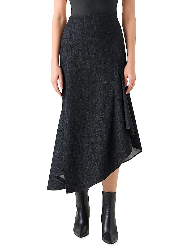 Denim Asymmetric Midi-Skirt