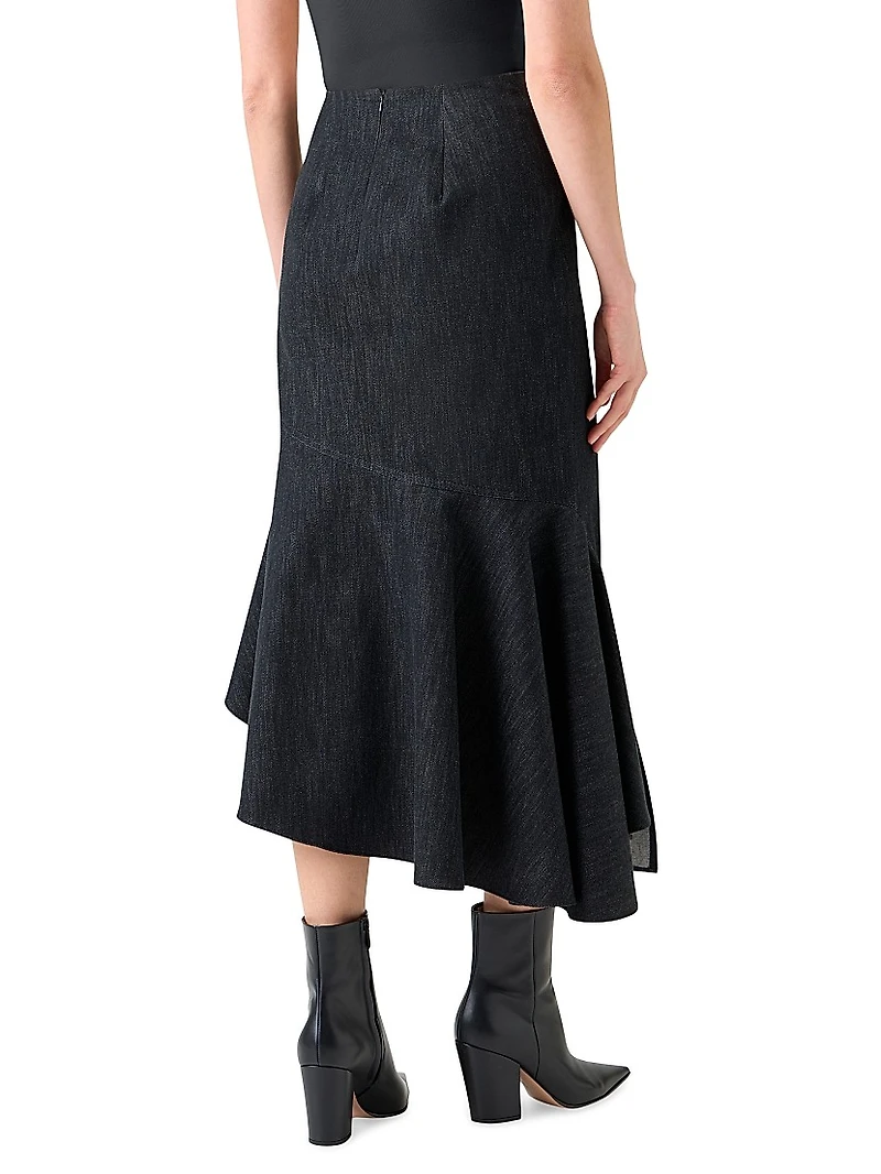 Denim Asymmetric Midi-Skirt
