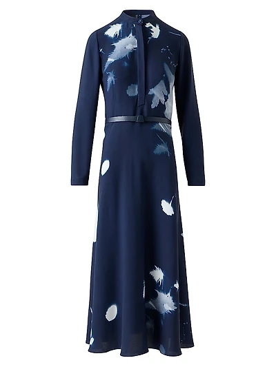 Abstract Silk-Wool Midi-Dress