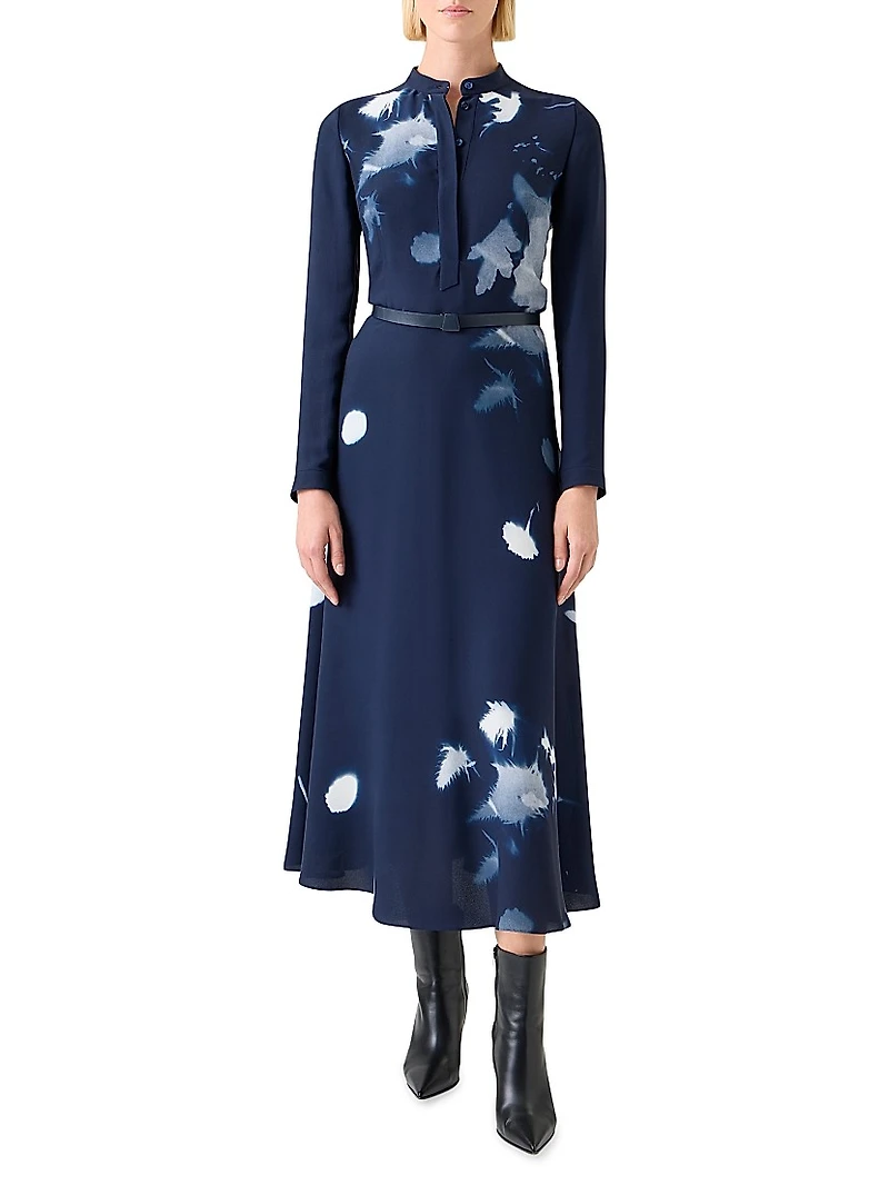 Abstract Silk-Wool Midi-Dress