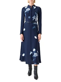 Abstract Silk-Wool Midi-Dress