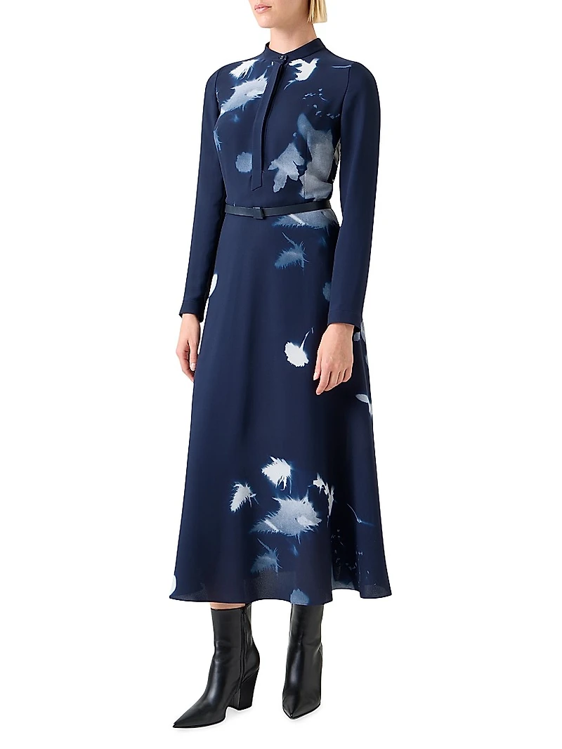 Abstract Silk-Wool Midi-Dress