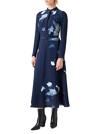 Abstract Silk-Wool Midi-Dress