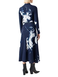 Abstract Silk-Wool Midi-Dress