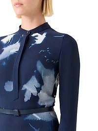 Abstract Silk-Wool Midi-Dress