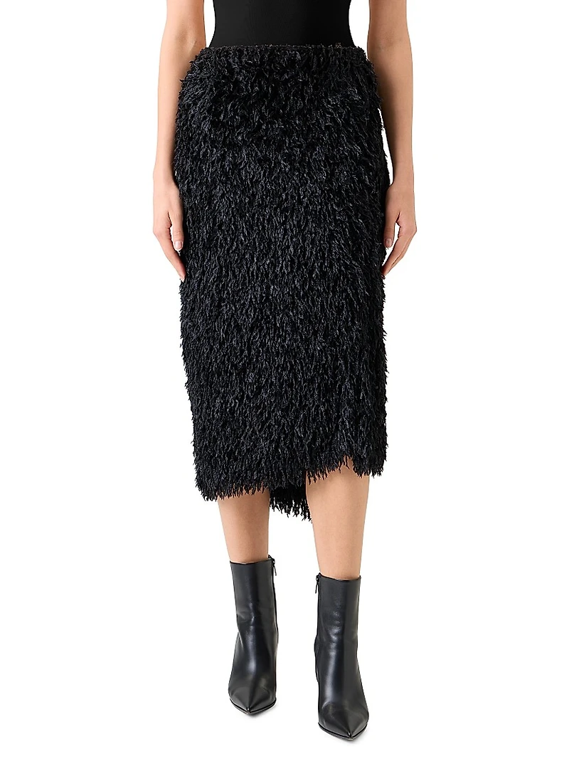Feather-Fringe Pencil Midi-Skirt