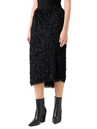 Feather-Fringe Pencil Midi-Skirt