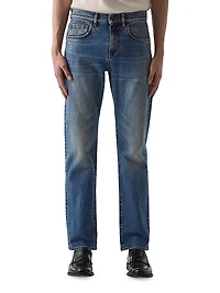 Washed Denim Mid-Rise Straight-Leg Jeans