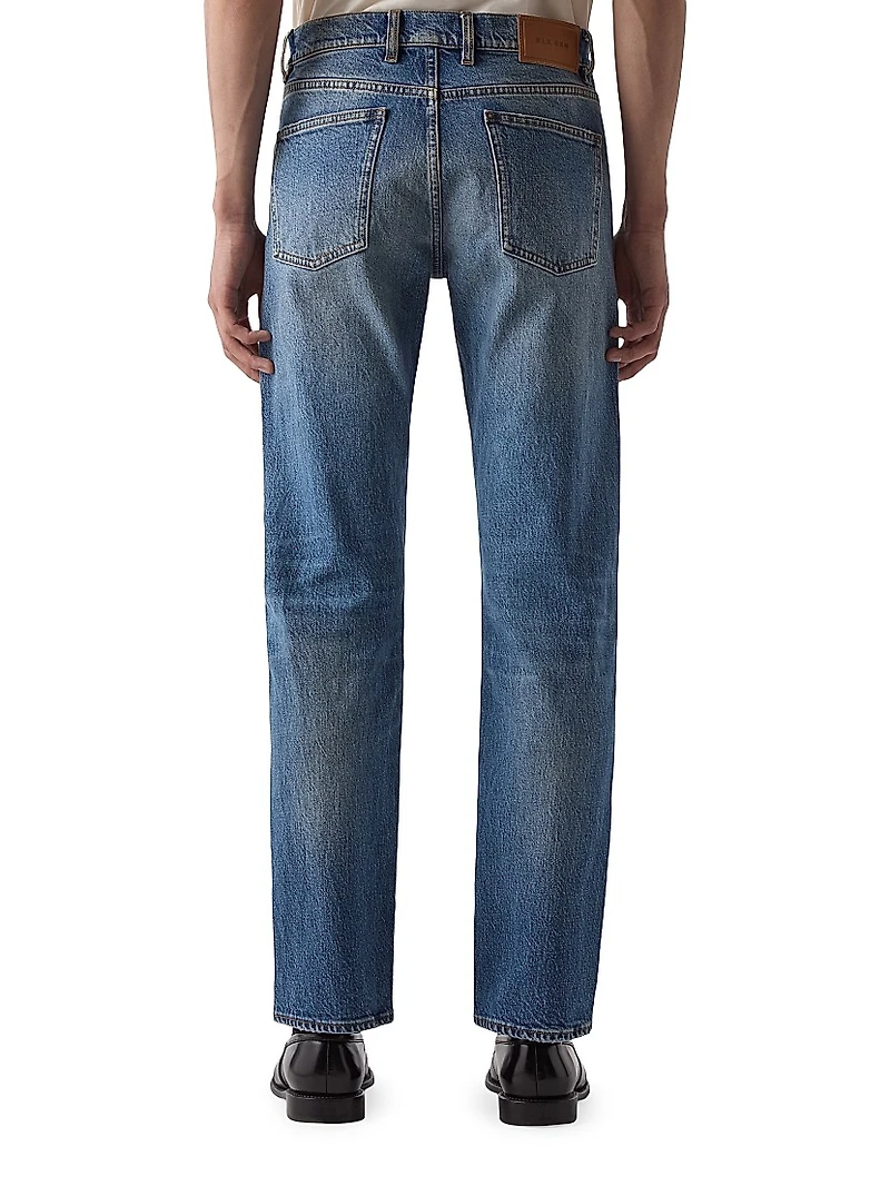 Washed Denim Mid-Rise Straight-Leg Jeans