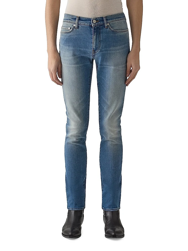 Washed Stretch-Denim Mid-Rise Slim-Fit Jeans