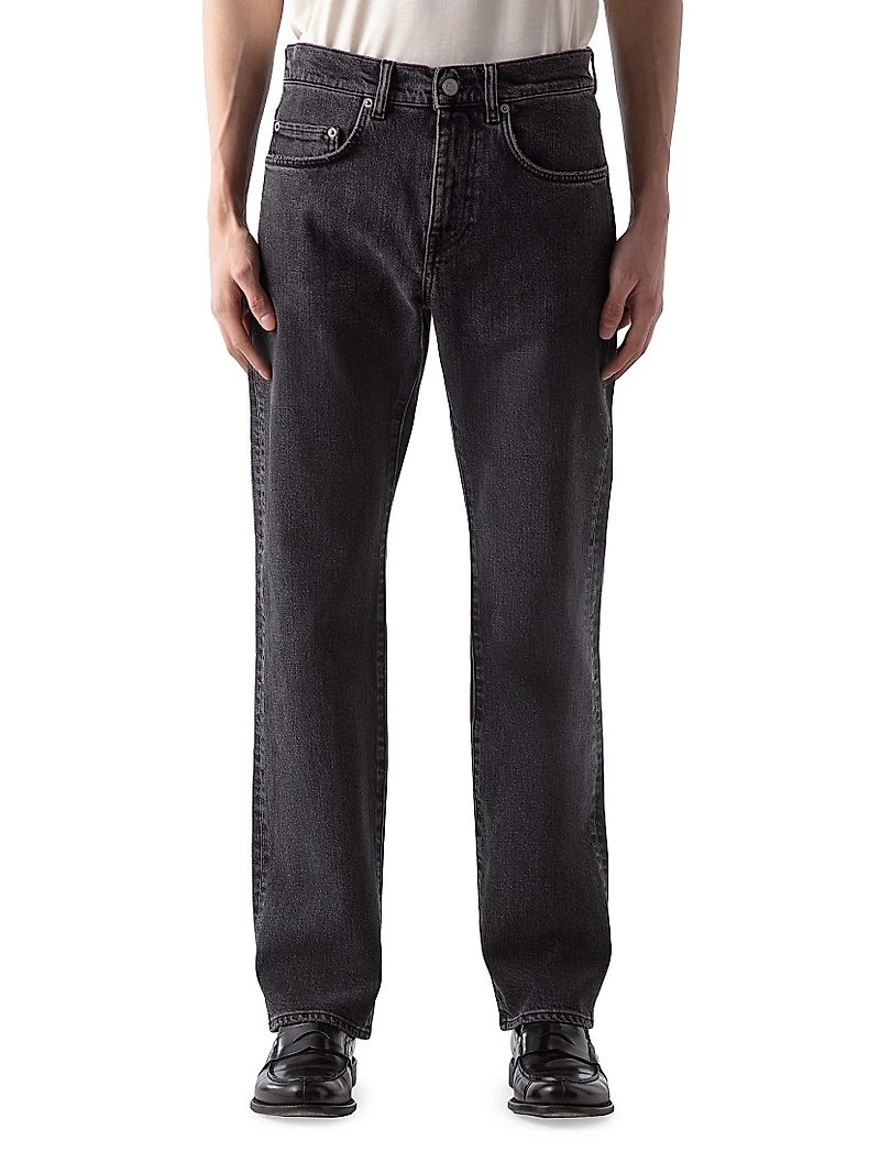 Washed-Denim Mid-Rise Straight-Leg Jeans