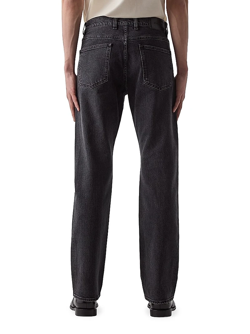 Washed-Denim Mid-Rise Straight-Leg Jeans