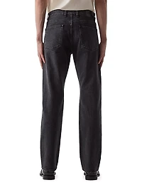 Washed-Denim Mid-Rise Straight-Leg Jeans