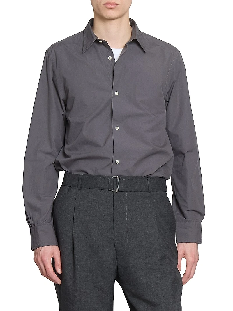 Soft Collar Cotton Button-Front Shirt
