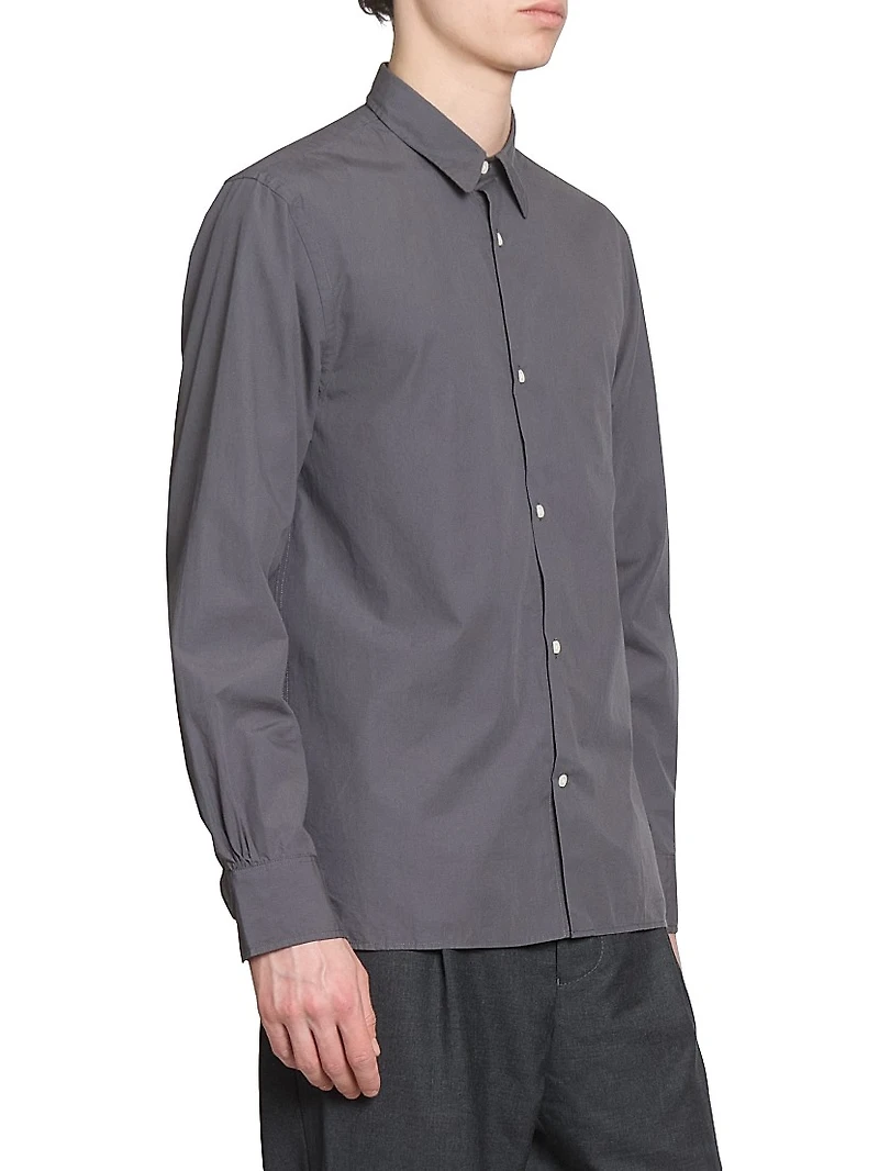 Soft Collar Cotton Button-Front Shirt