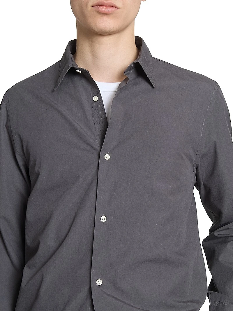 Soft Collar Cotton Button-Front Shirt