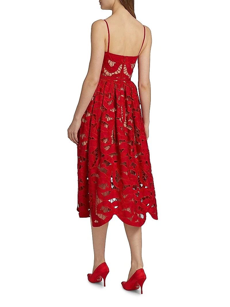 Bow Embroidered Cotton Midi-Dress