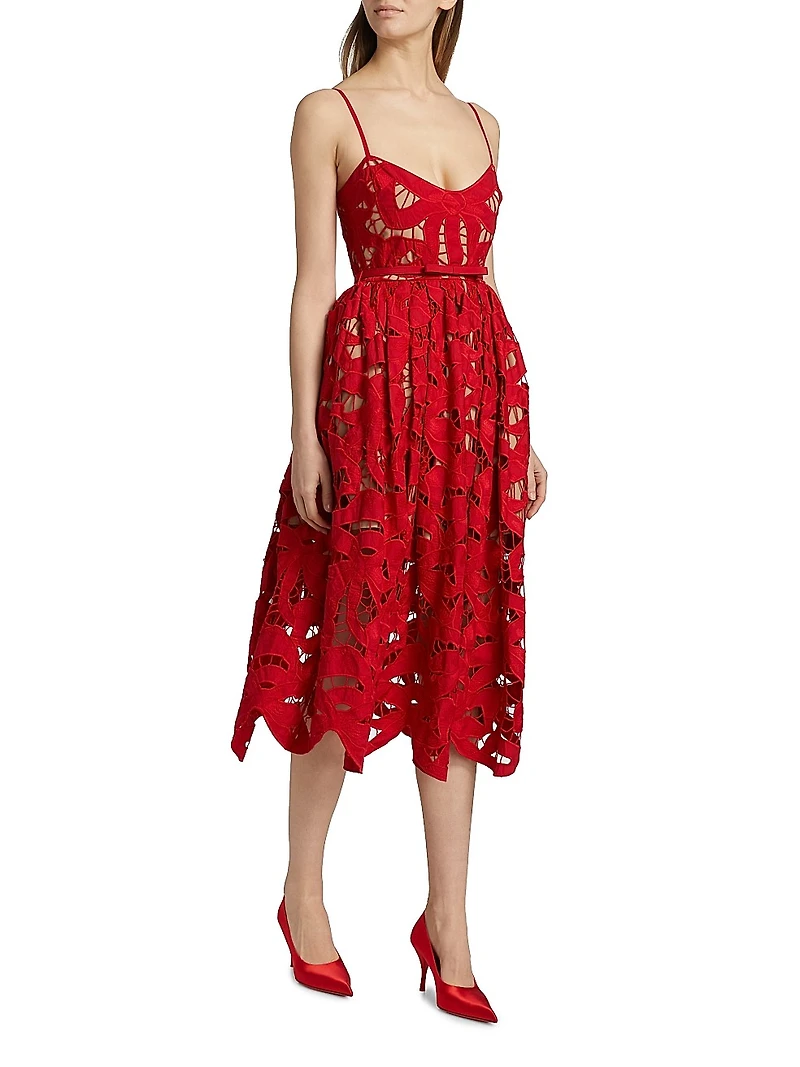 Bow Embroidered Cotton Midi-Dress