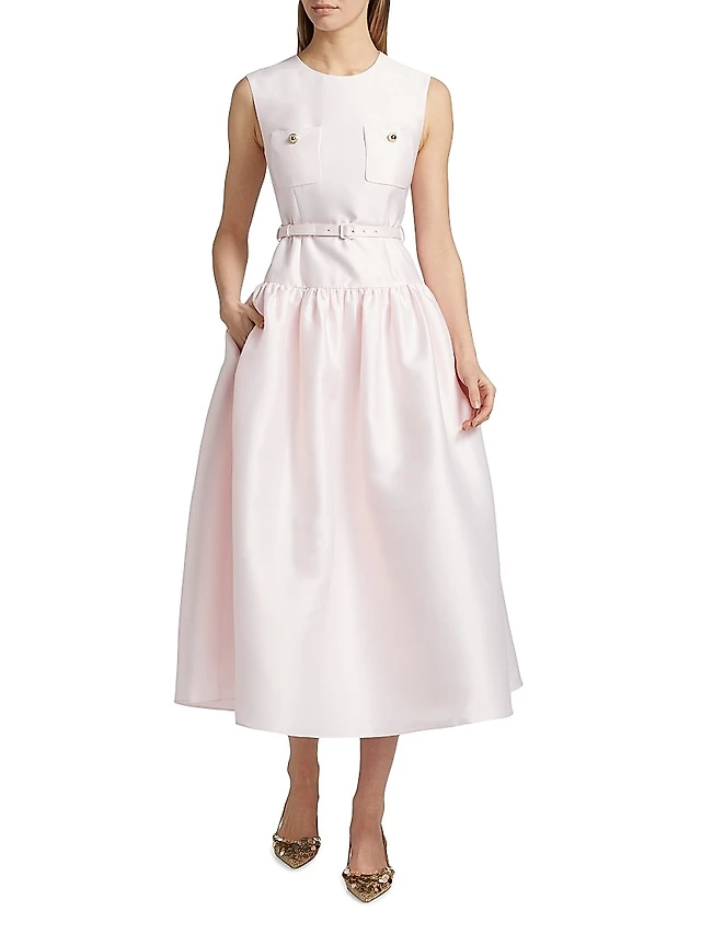 knee length dresses for ladies Taffeta Midi Dress in Navy – Roland Mouret