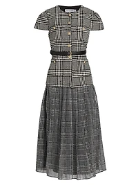 Houndstooth Belted Midi-Dress