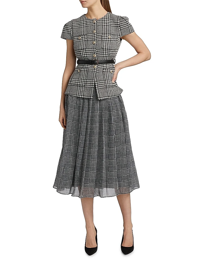 Houndstooth Belted Midi-Dress