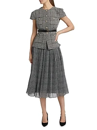 Houndstooth Belted Midi-Dress