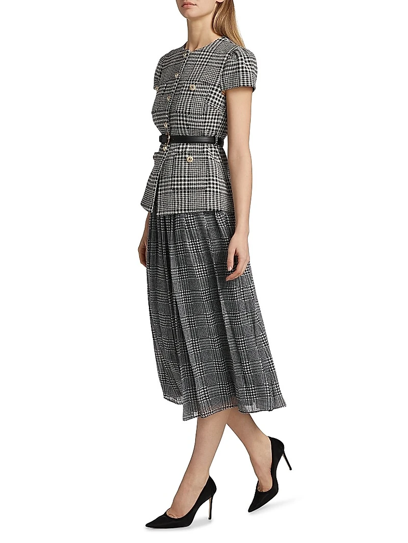 Houndstooth Belted Midi-Dress
