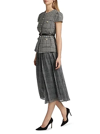 Houndstooth Belted Midi-Dress