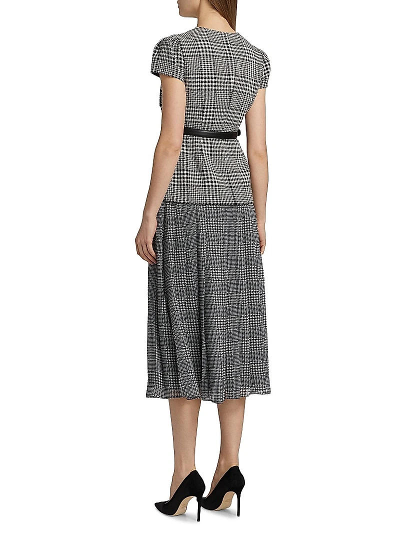 Houndstooth Belted Midi-Dress