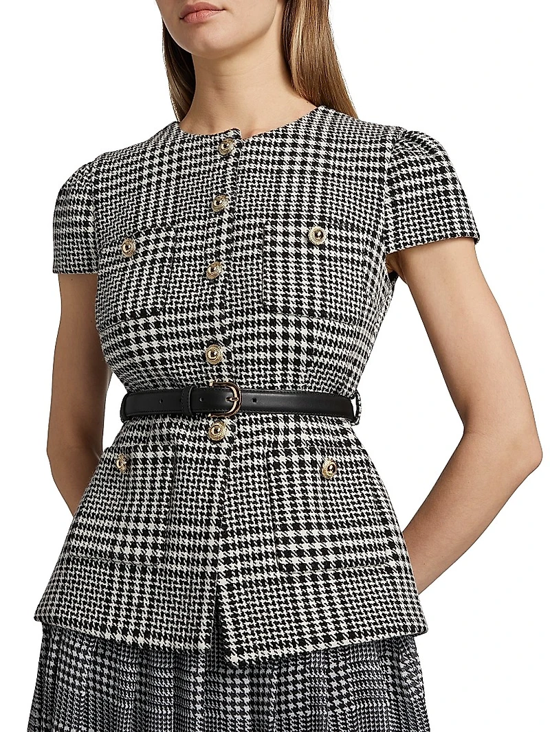 Houndstooth Belted Midi-Dress