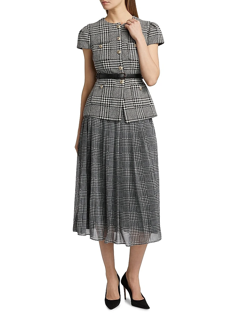 Houndstooth Belted Midi-Dress