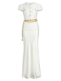 Taffeta Chain-Belt Maxi Dress