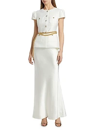 Taffeta Chain-Belt Maxi Dress