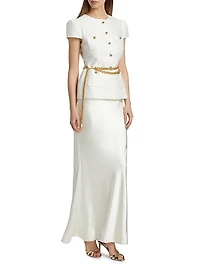 Taffeta Chain-Belt Maxi Dress