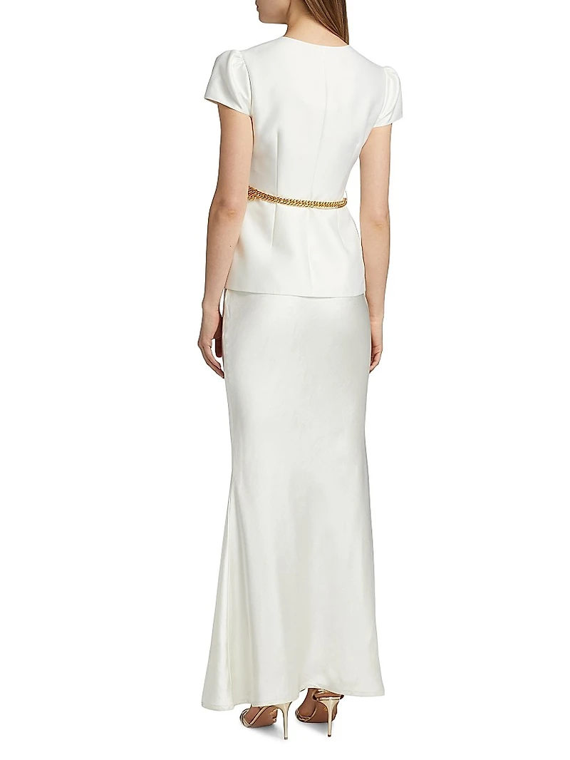 Taffeta Chain-Belt Maxi Dress