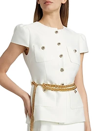 Taffeta Chain-Belt Maxi Dress