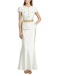 Taffeta Chain-Belt Maxi Dress