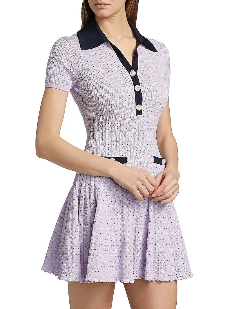 Pointelle-Knit Polo Minidress