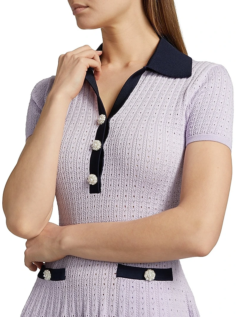 Pointelle-Knit Polo Minidress