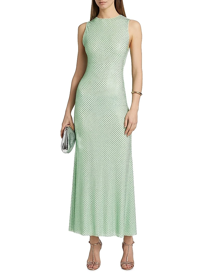Mint Rhinestone Mesh Maxi Dress