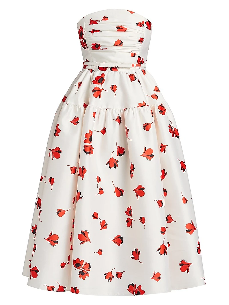 Floral-Print Taffeta Midi-Dress