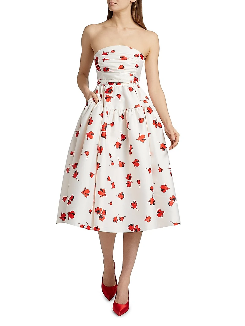 Floral-Print Taffeta Midi-Dress