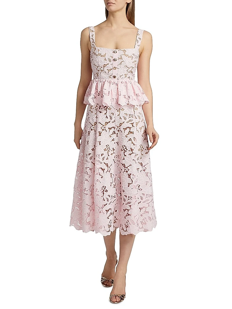 Lace Peplum Midi-Dress