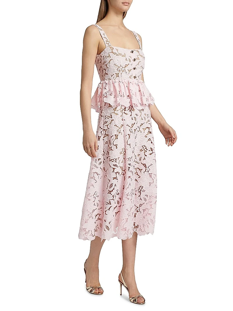 Lace Peplum Midi-Dress