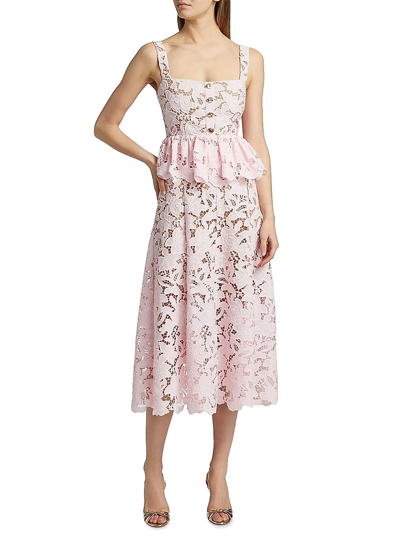 Lace Peplum Midi-Dress