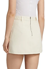 Floral Beaded Cotton Denim Miniskirt