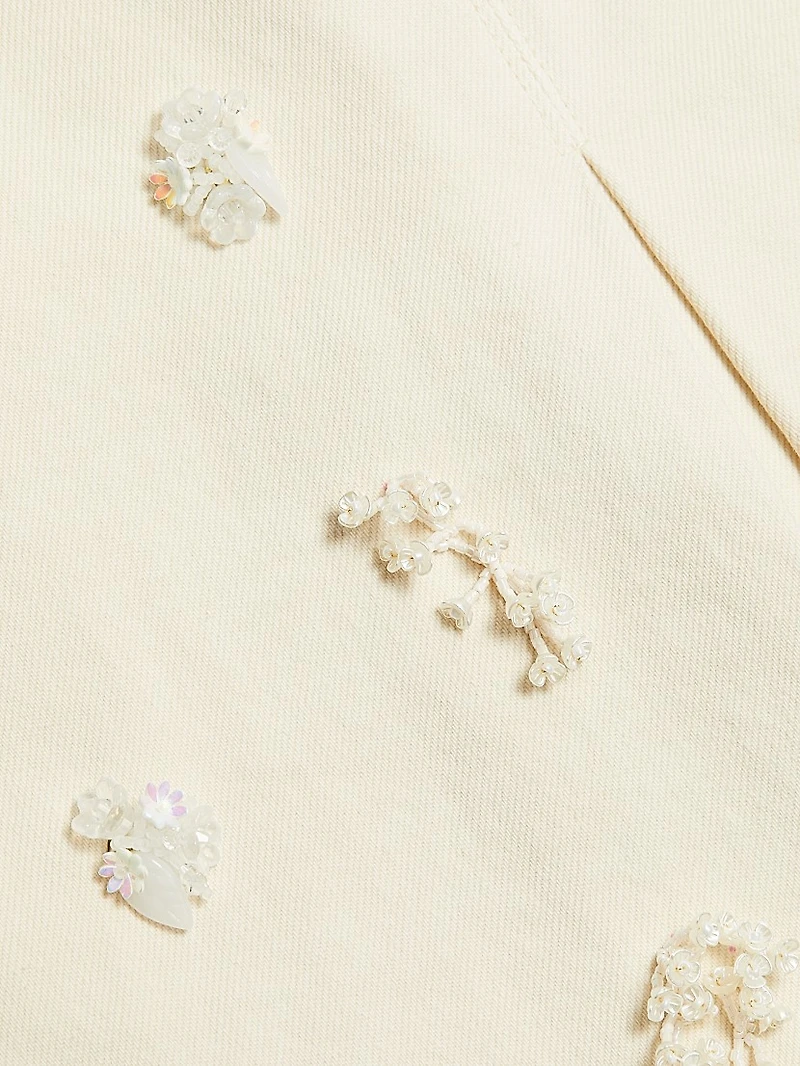 Floral Beaded Cotton Denim Miniskirt