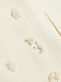 Floral Beaded Cotton Denim Miniskirt