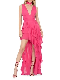 Holly Asymmetric Ruffled Maxi Dress
