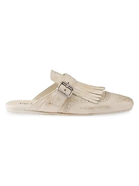 Shuffle Fringed Leather Mules